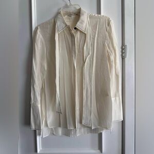 Alice + Olivia Cream Silk Bow Blouse